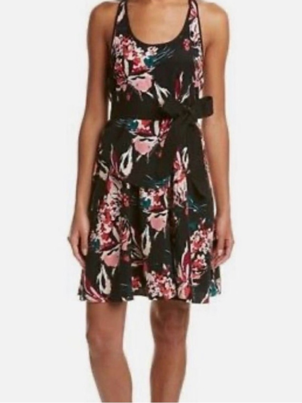 Athleta Black Floral Tie-Waist Mini Dress
